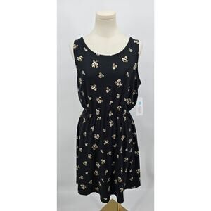 French Grey Black Floral Sleeveless Sun Dress Crisscross Back M
